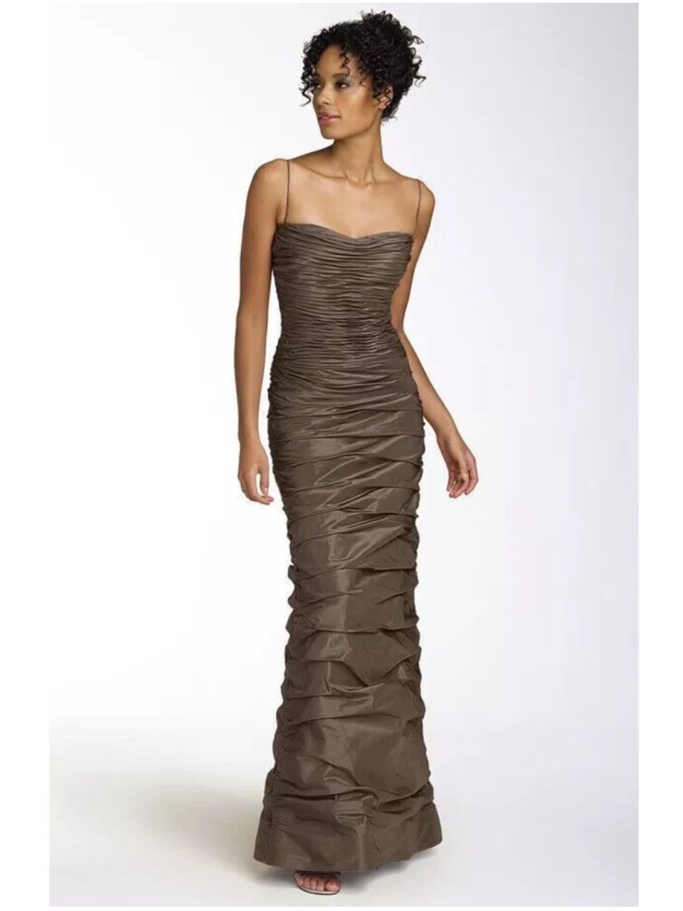 Teri Jon Silk Ruched Taffeta Maxi Gold Special Occasion Evening Dress Gown, 4